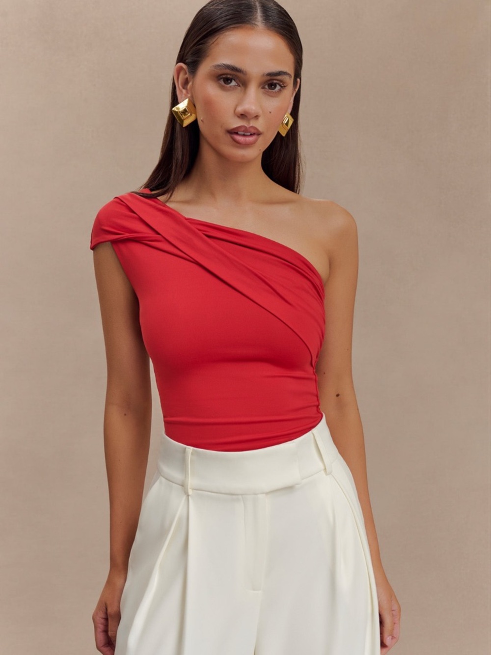 Meshki Red One-Shoulder Draped Top